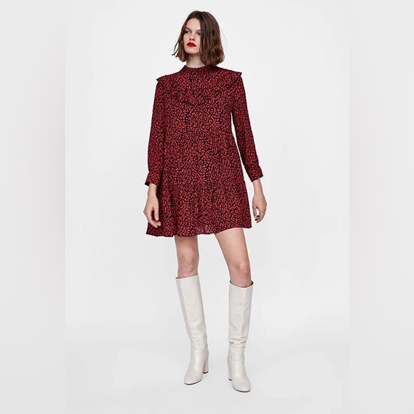 Zara long sleeve ruffle crepe mini dress - Picture 7 of 8